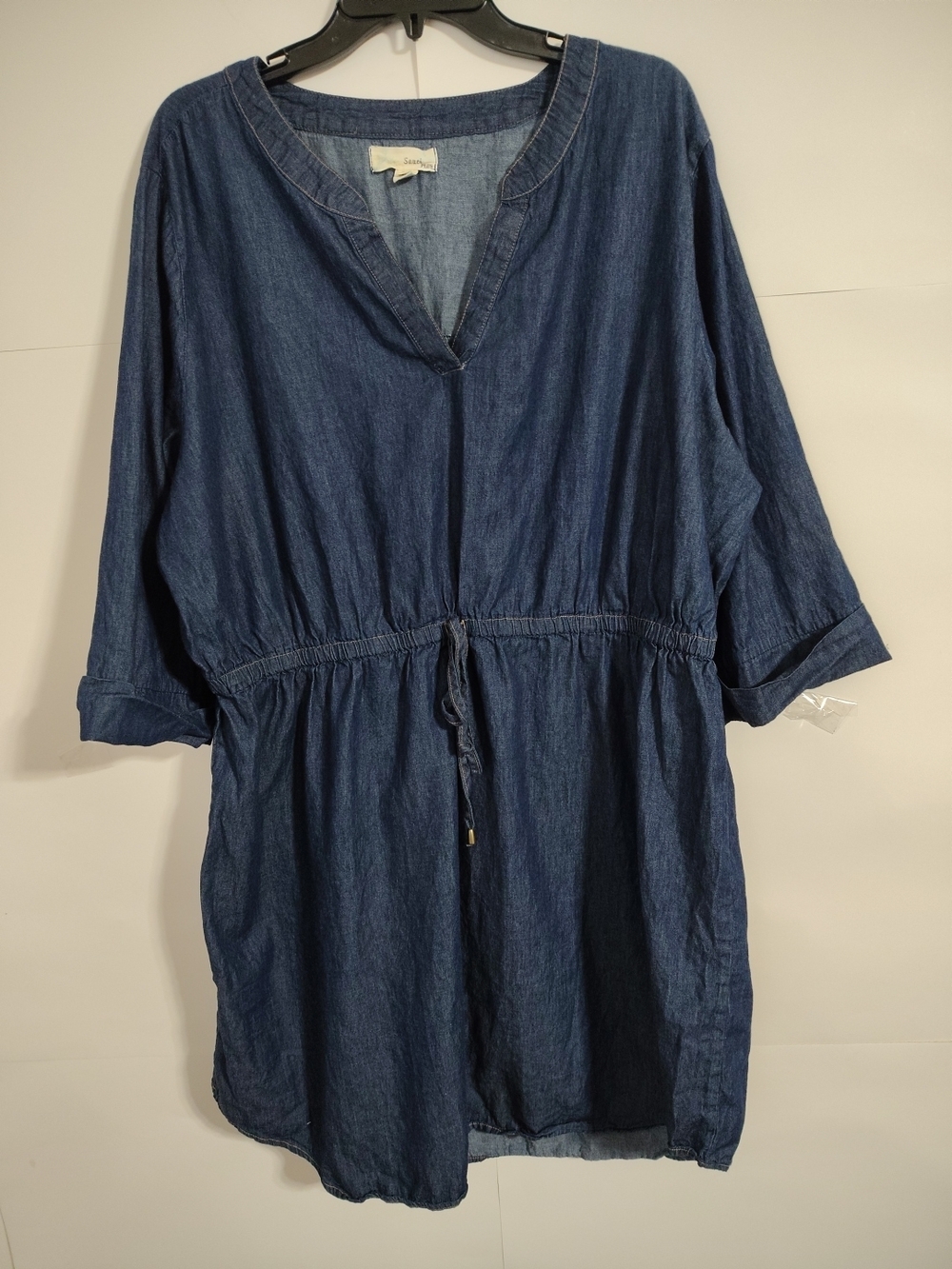 Women's Indigo Drawstring Waist Midi Dress -k